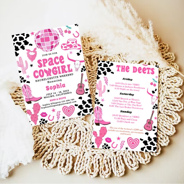 Invitation Cowgirl Disco Bachelorette Week-end Itinéraire (Créateur téléchargé)