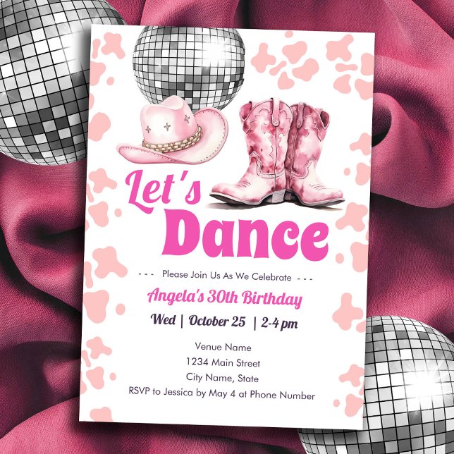 Invitation Cowgirl Disco PINK Dance Party Adulte Anniversaire (Créateur téléchargé)