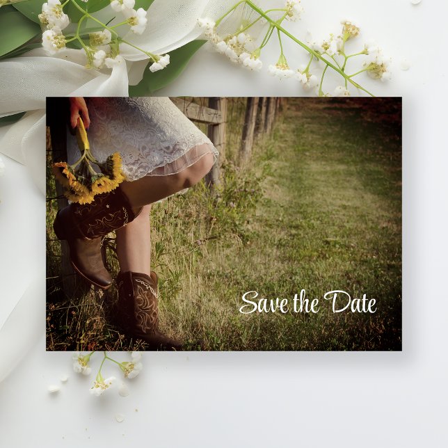 Invitation Cowgirl et Sunflowers Western Sauvez la date (Créateur téléchargé)