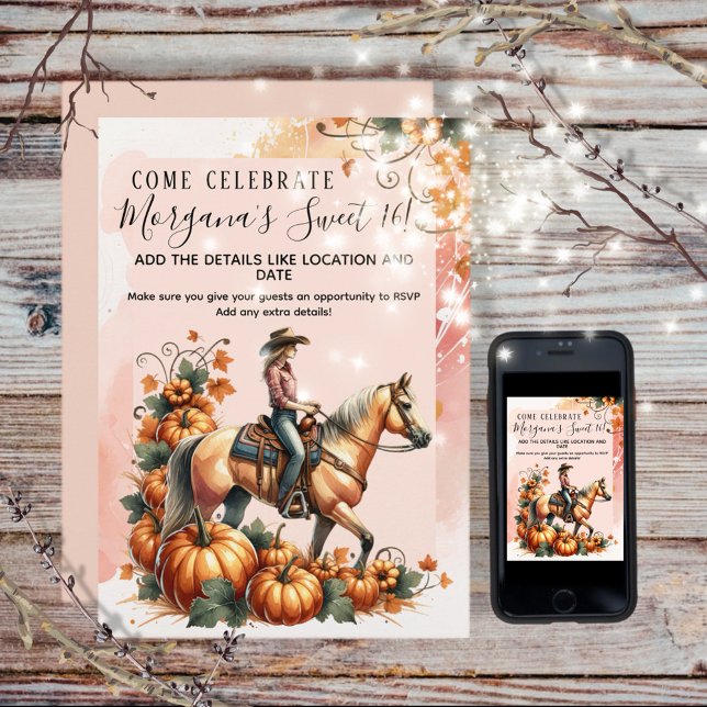 Invitation Cowgirl Fall Citrouille Anniversaire (Enjoy this beautiful customizable Cowgirl Autumn design!
)