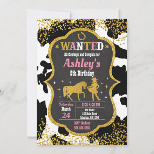 Invitation Cowgirl fête d'anniversaire Western en peau de vac