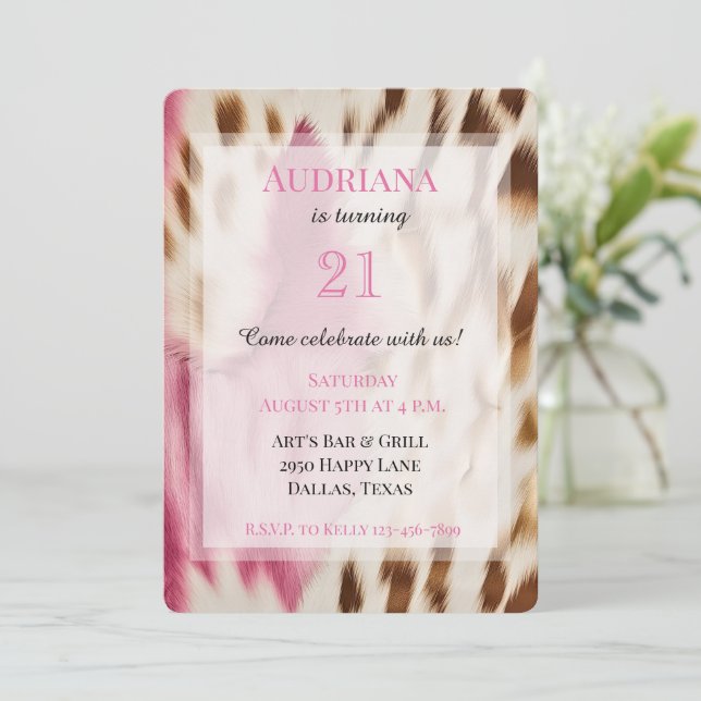 Invitation Cowgirl Gold Crème Rose Cowhide 21e anniversaire (Debout devant)
