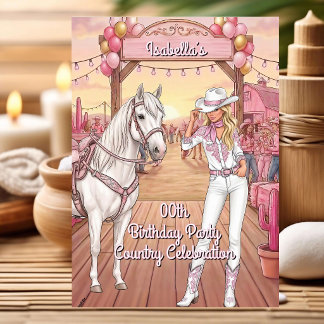 Invitation Cowgirl Horse Pink White Ranch Birthday Party