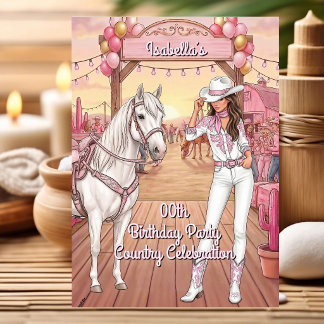 Invitation Cowgirl Horse Pink White Ranch Birthday Party BR