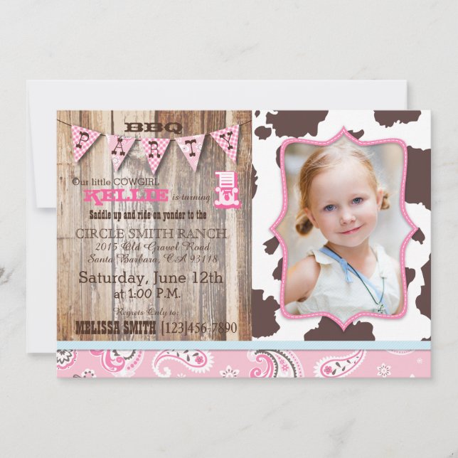 Invitation Cowgirl Pink Bandanna thème occidental Anniversair (Devant)