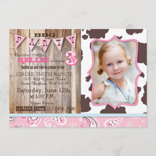 Invitation Cowgirl Pink Bandanna Thème Occidental Anniversair
