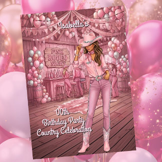 Invitation Cowgirl Pink Country Ranch Bar Birthday Party