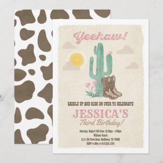 Invitation Cowgirl Pink Premier Rodéo Anniversaire Fête Invit
