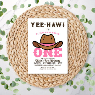 Invitation Cowgirl Pink Premier Rodéo Premier Anniversaire