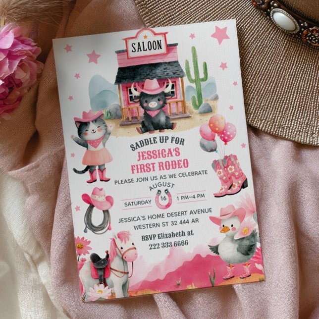 Invitation Cowgirl Premier Rodéo Rose Western Anniversaire fê (Créateur téléchargé)
