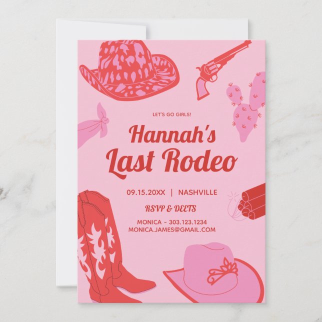 Invitation Cowgirl rose Dernier Rodéo Bachelorette (Devant)