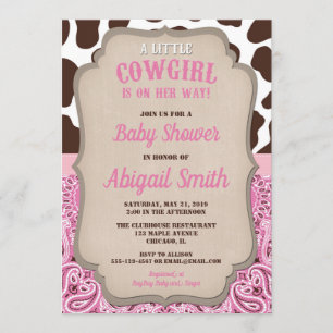 Invitation Cowgirl western rose et brun fille baby shower