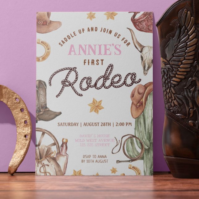 Invitation Cowgirl Wild West 1er Rodeo Ranch fête d'anniversa (Cowgirl Wester Rodeo 1st Baby Girl Party Invitation Template Digital or printed )