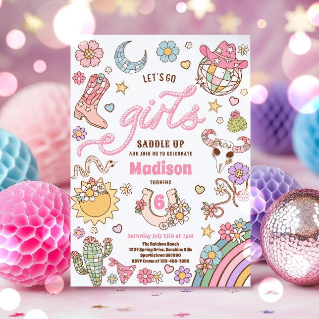 Invitation Cowgirl Wild West Rodeo Disco fête d'anniversaire (Créateur téléchargé)