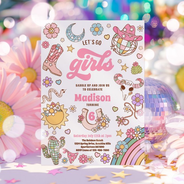 Invitation Cowgirl Wild West Rodeo Disco fête d'anniversaire (Créateur téléchargé)