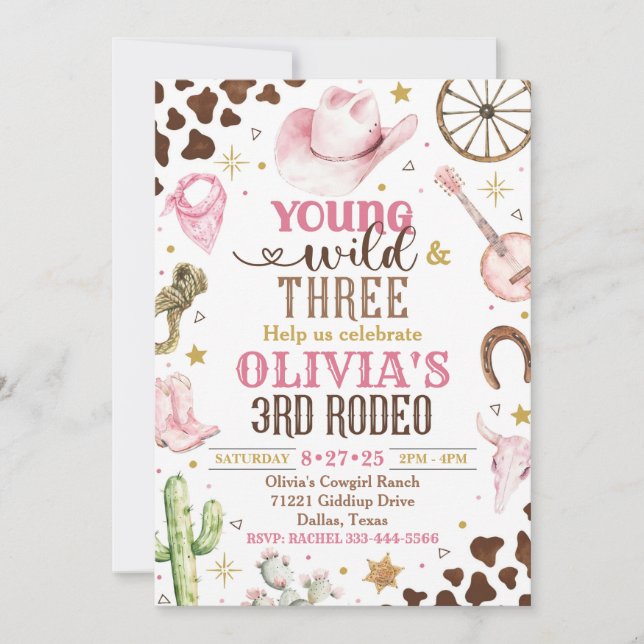 Invitation Cowgirl, Young Wild & Three, 3e Rodeo (Devant)
