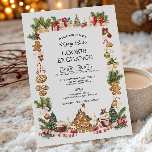 Invitation Cozy Cookie Exchange with Gingerbread House (Créateur téléchargé)