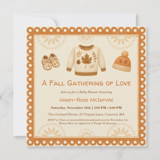 Invitation Cozy Fall Baby Shower | Neutral Cream & orange (Devant)