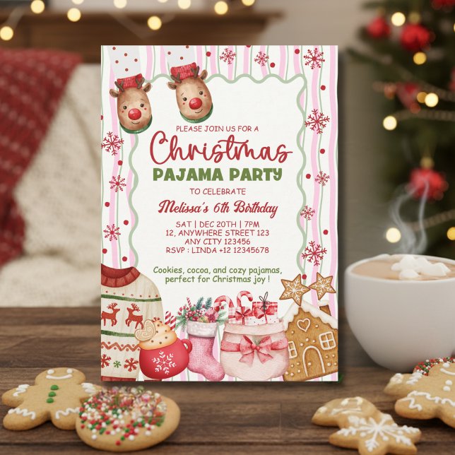 Invitation Cozy Pink Christmas Pajama Birthday  (Créateur téléchargé)