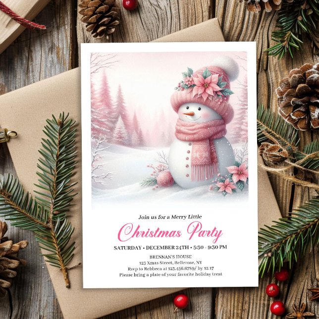 Invitation Cozy Pink Snowman Kids Editable Digital Christmas  (Cozy Pink Snowman Kids Editable Digital Christmas Invitation

)