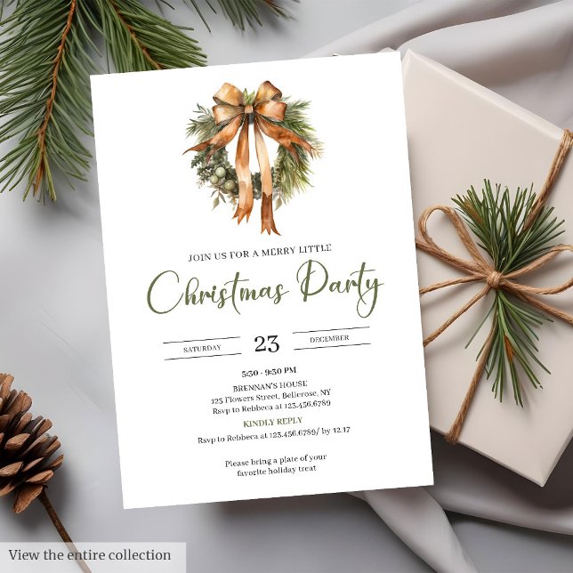 Invitation Cozy Red Green Rustic Minimalist Watercolor Xmas (Cozy Red Green Rustic Minimalist Watercolor Christmas Party)