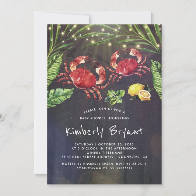 Invitation Crab Boil Beach Palm String Baby shower (Devant)