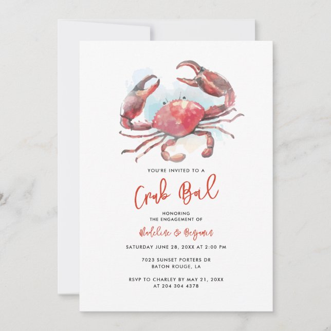 Invitation Crab Boire de fruits de mer Partie d'engagement (Devant)