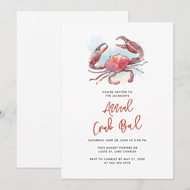 Invitation Crab Boire Été Fête de famille de fruits de mer (Devant / Derrière)