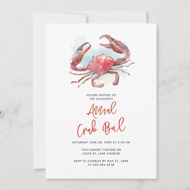 Invitation Crab Boy Famille Été Fête de fruits de mer (Devant)