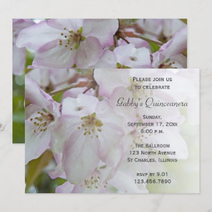 Invitation Crabe blanc rose Fleur de pomme fleurs Quinceanera