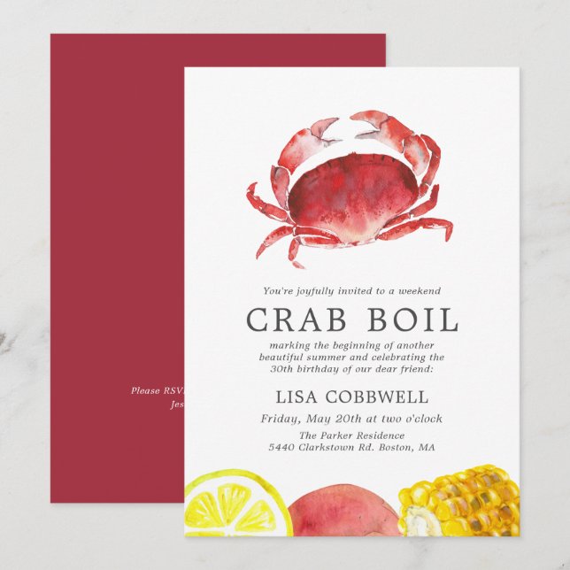 Invitation Crabe Crimelle | 30e anniversaire Crabe bouillie (Devant / Derrière)
