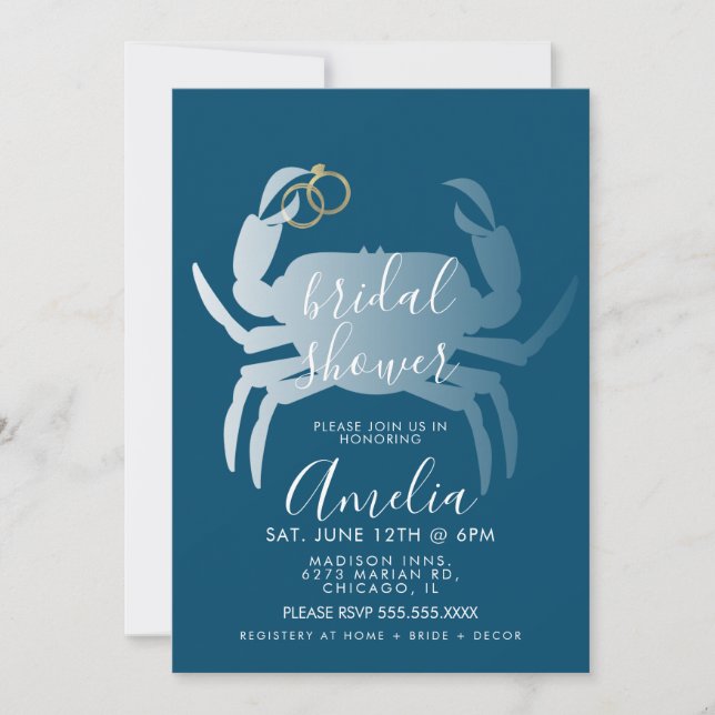 Invitation Crabe Crustacée Océan Fête des mariées Marine (Devant)