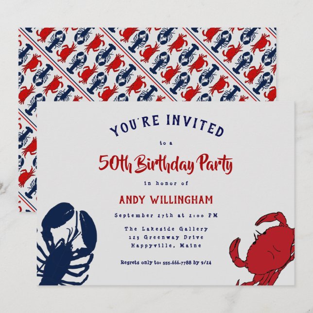 Invitation Crabe de homard Son anniversaire Fête des fruits d (Devant / Derrière)