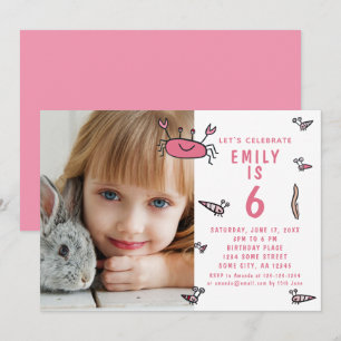 Invitation Crabe rose Animaux de la mer Fille Photo Anniversa