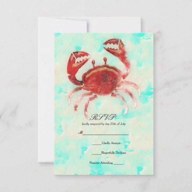 Invitation Crabe Rouge Élégant Plage Fiançailles Mariage RSVP (Devant)