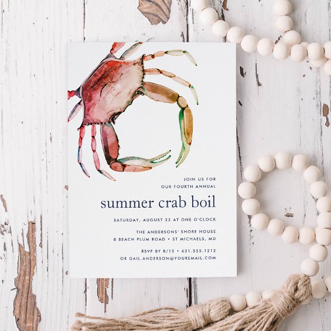 Invitation Crabe rouge | Été Côtier Fruits De Mer Crabe Bouil (Créateur téléchargé)