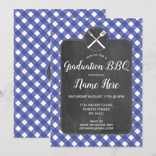 Invitation Craie bleue de BBQ de guingan d'invitation de fête (Devant / Derrière)