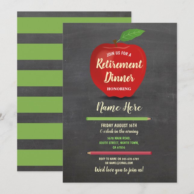 Invitation Craie rouge de professeur de partie de retraite (Devant / Derrière)