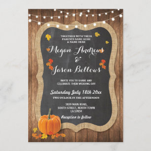 Invitation Craie rustique en bois d'automne de citrouille de