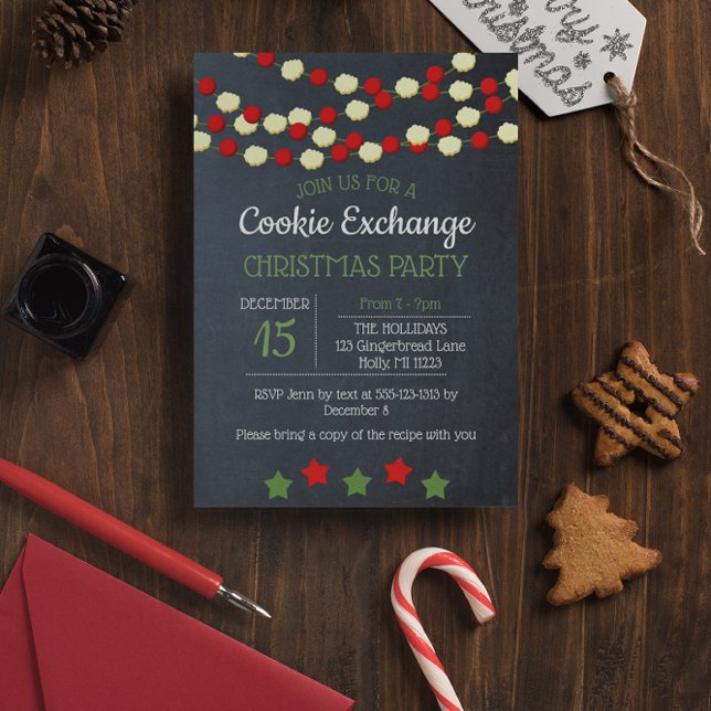 Invitation Cranberry et Popcorn Rustic Chalkboard Noël (Créateur téléchargé)