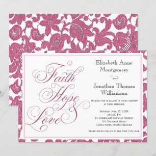 Invitation Cranberry Lace Faith Hope & Love Mariage