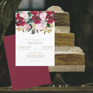 Invitation Cranberry & Pink Floral Pas de Mariage parent