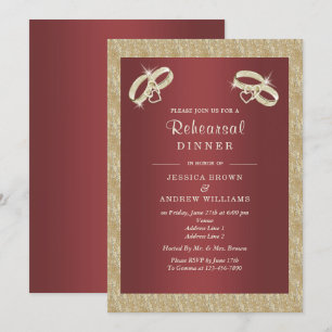 Invitation Cranberry, Sparkly Gold Rings Dîner de répétition