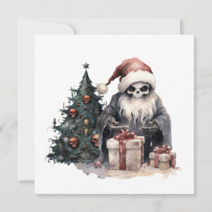 Invitation Crâne à Santa chapeau avec arbre de Noël gothique
