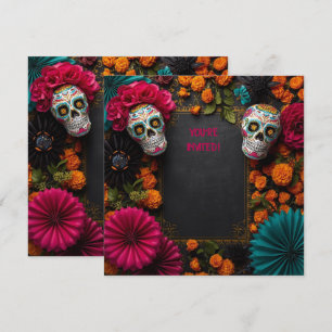 Invitation Crâne à sucre Floral dia de los muertos