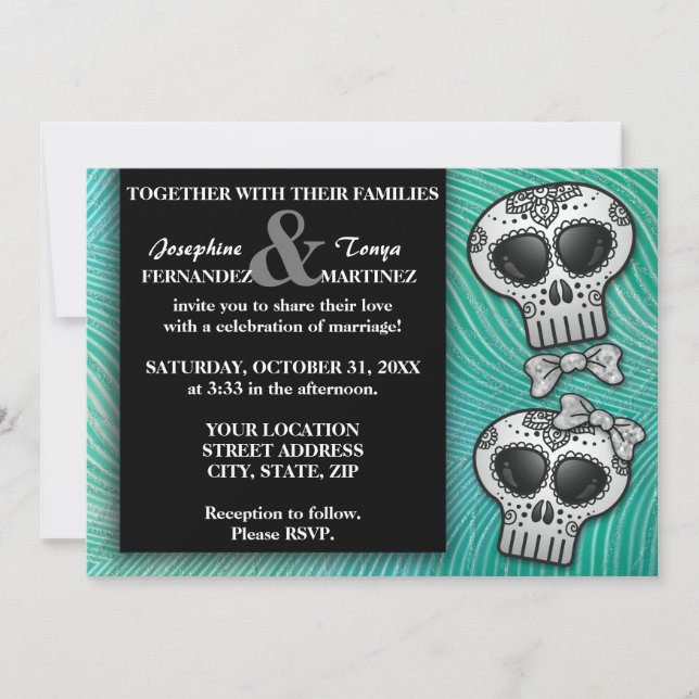 Invitation Crâne à sucre noir et blanc moderne Mariage élégan (Devant)