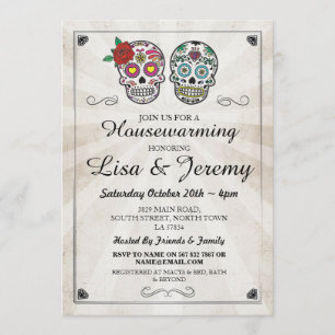 Invitation Crâne à sucre rustique chaud domestique Halloween