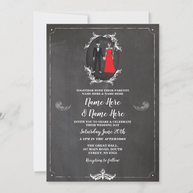 Invitation Crâne de squelettes épousant gothique rustique de (Devant)