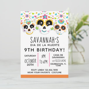 Invitation Crâne de Sucre Dia de La Muerte Anniversaire Hallo