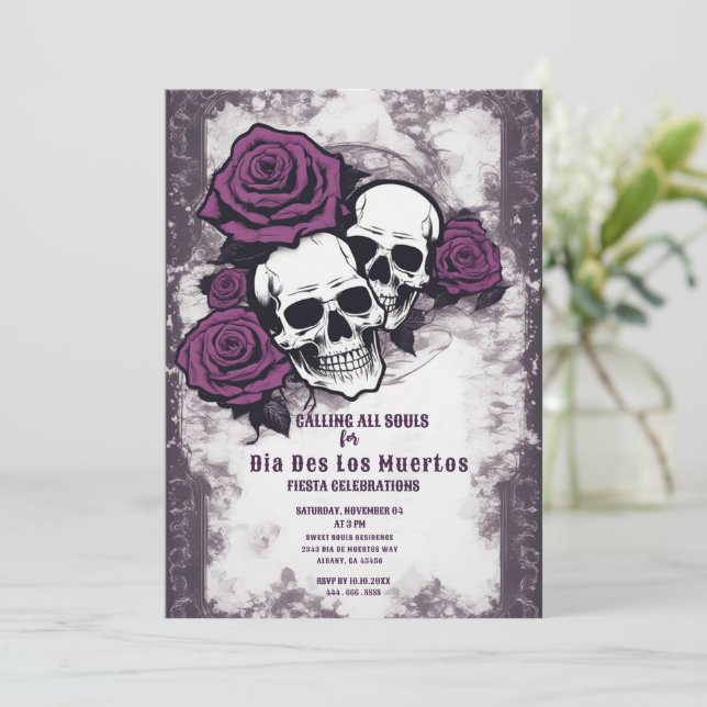 Invitation crâne de sucre rustique - Jour des mort (Debout devant)